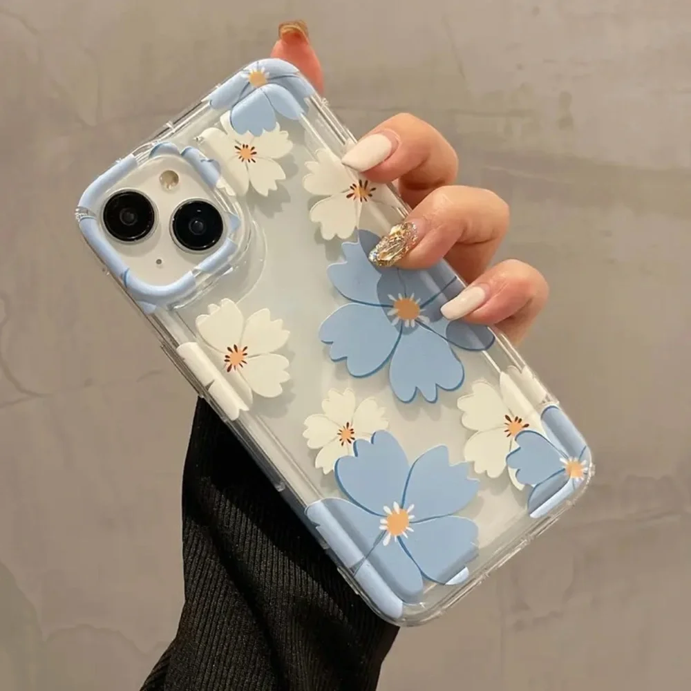 iPhone Phone Case Blue & White  Floral Transparent Case - Picture 4 of 5